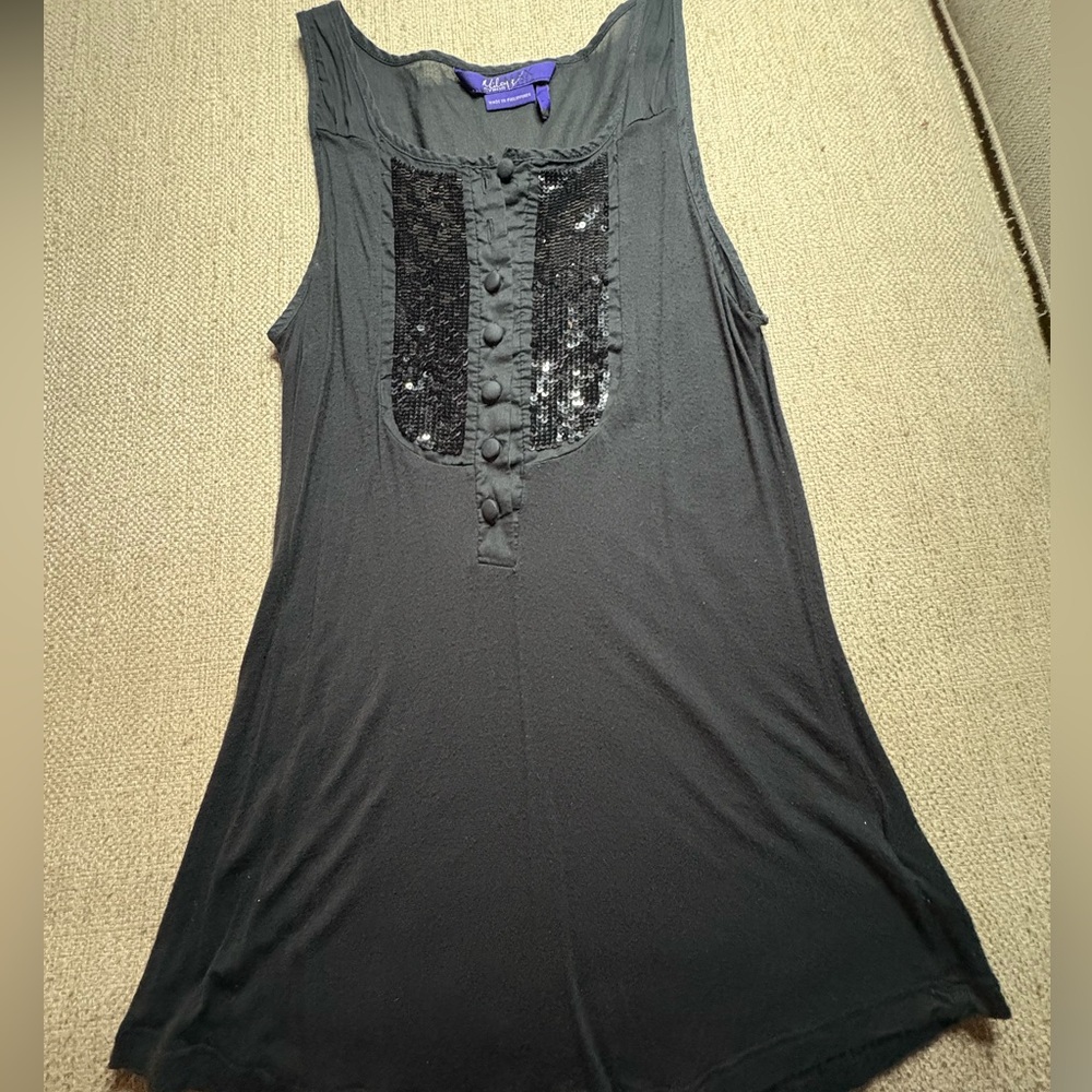 Miley Cyrus & Max Azria Black Sequin-Accent Sleeveless Tank top medium